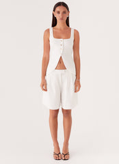 Womens Tiona Linen Shorts in the colour White in front of a light grey background
