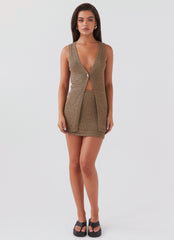 Womens Capri Glow Knit Skirt in the colour Khaki in front of a light grey background