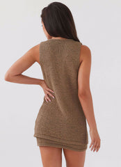 Womens Capri Glow Knit Skirt in the colour Khaki in front of a light grey background