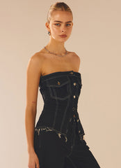 Womens New York Nights Bustier Top in the colour Indigo in front of a light grey background