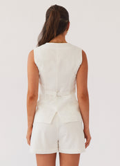 Womens Born For Bordeaux Linen Vest in the colour White in front of a light grey background