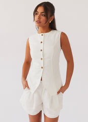 Womens Born For Bordeaux Linen Vest in the colour White in front of a light grey background