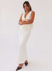 Womens Born For Bordeaux Linen Midi Skirt in the colour White in front of a light grey background