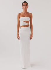 Womens Into Pieces Mesh Maxi Dress in the colour White in front of a light grey background