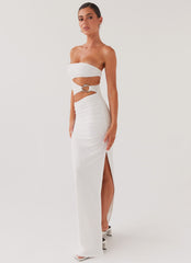 Womens Into Pieces Mesh Maxi Dress in the colour White in front of a light grey background