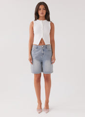 Womens Blair Buttoned Tank Top in the colour White in front of a light grey background