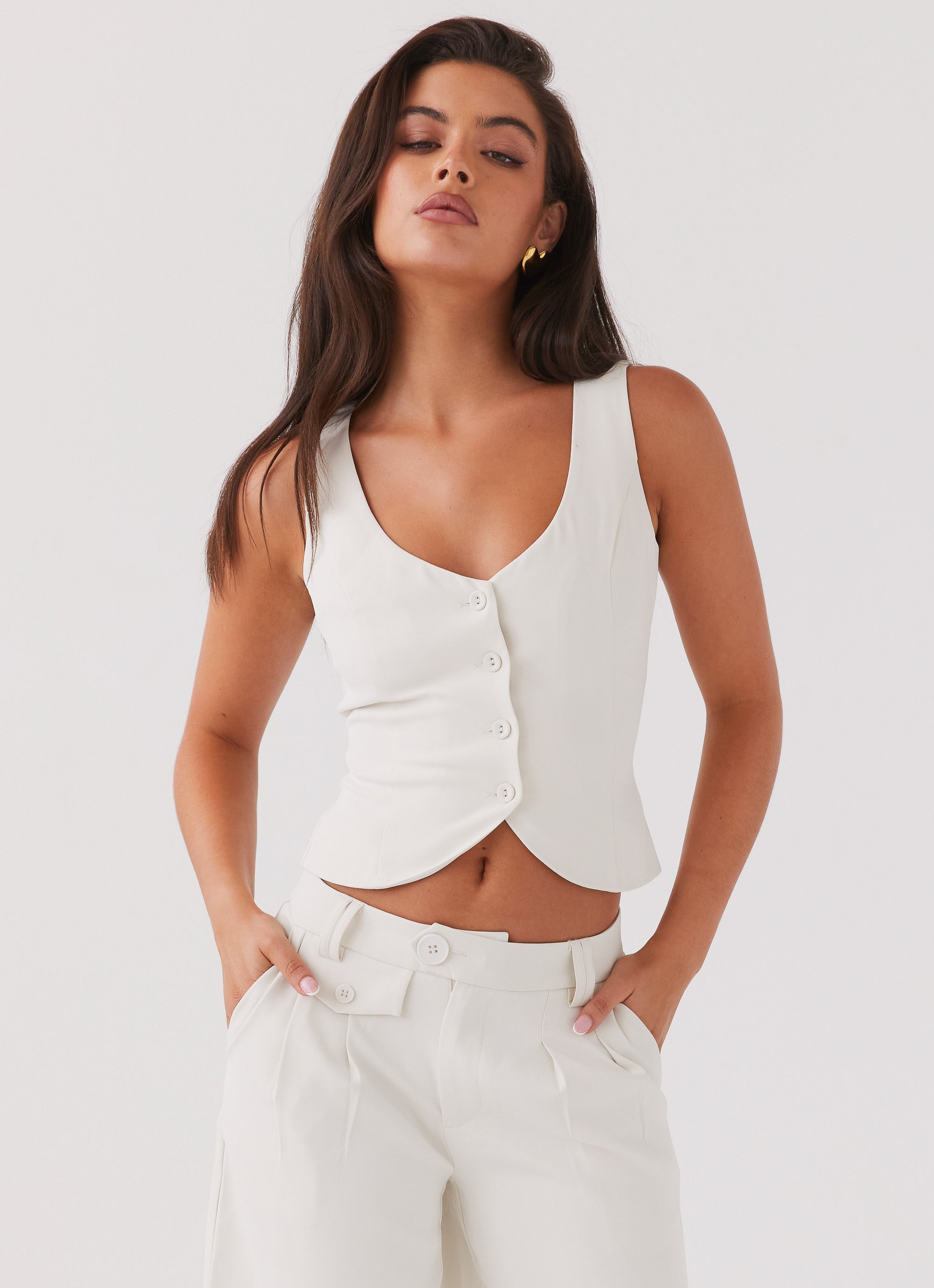 Womens Tammy Suiting Vest in the colour Ivory in front of a light grey background
