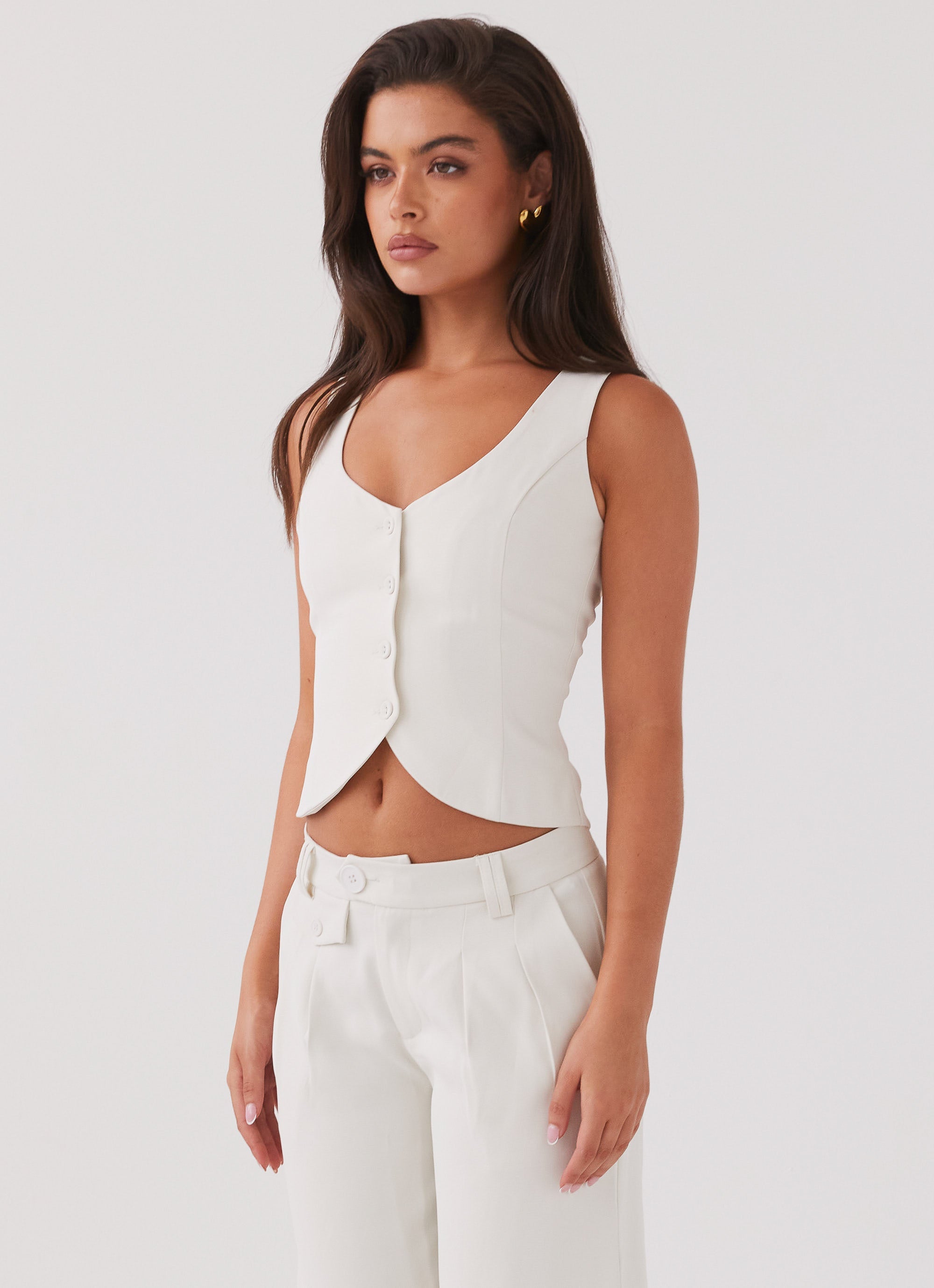 Womens Tammy Suiting Vest in the colour Ivory in front of a light grey background