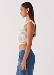 Womens Juilette One Shoulder Top in the colour Ivory in front of a light grey background