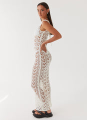 Womens Tarlisa Crochet Maxi Dress in the colour Cream in front of a light grey background