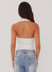 Womens Cloud Whisper Linen Top in the colour White in front of a light grey background