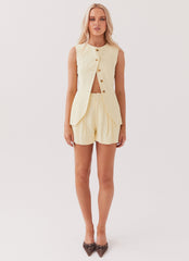 Womens Born For Bordeaux Linen Vest in the colour Lemon in front of a light grey background