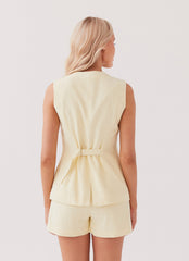Womens Born For Bordeaux Linen Shorts in the colour Lemon in front of a light grey background