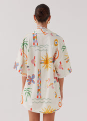Womens Tallulah Linen Oversized Shirt in the colour Summer Palm in front of a light grey background