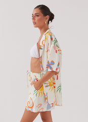 Womens Tallulah Linen Shorts in the colour Summer Palm in front of a light grey background