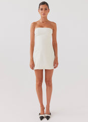 Womens Ayanna Strapless Mini Dress in the colour Ivory in front of a light grey background
