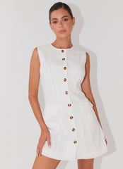 Womens Castello Fiore Linen Mini Dress in the colour White in front of a light grey background