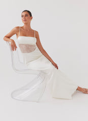 Womens Palais Royale Lace Maxi Dress in the colour Antique in front of a light grey background