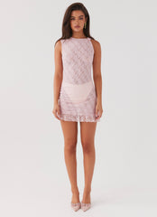 Womens Ballet Slipper Mini Dress in the colour Baby Pink in front of a light grey background