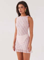 Womens Ballet Slipper Mini Dress in the colour Baby Pink in front of a light grey background
