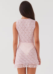 Womens Ballet Slipper Mini Dress in the colour Baby Pink in front of a light grey background