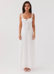 Womens Lucie Linen Maxi Dress in the colour White in front of a light grey background