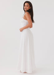 Womens Lucie Linen Maxi Dress in the colour White in front of a light grey background