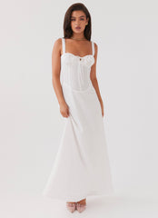 Womens Lucie Linen Maxi Dress in the colour White in front of a light grey background