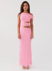 Womens Margot One Shoulder Maxi Dress in the colour Candy in front of a light grey background