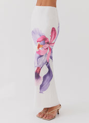 Womens Waiting For Dawn Mesh Maxi Skirt in the colour White in front of a light grey background