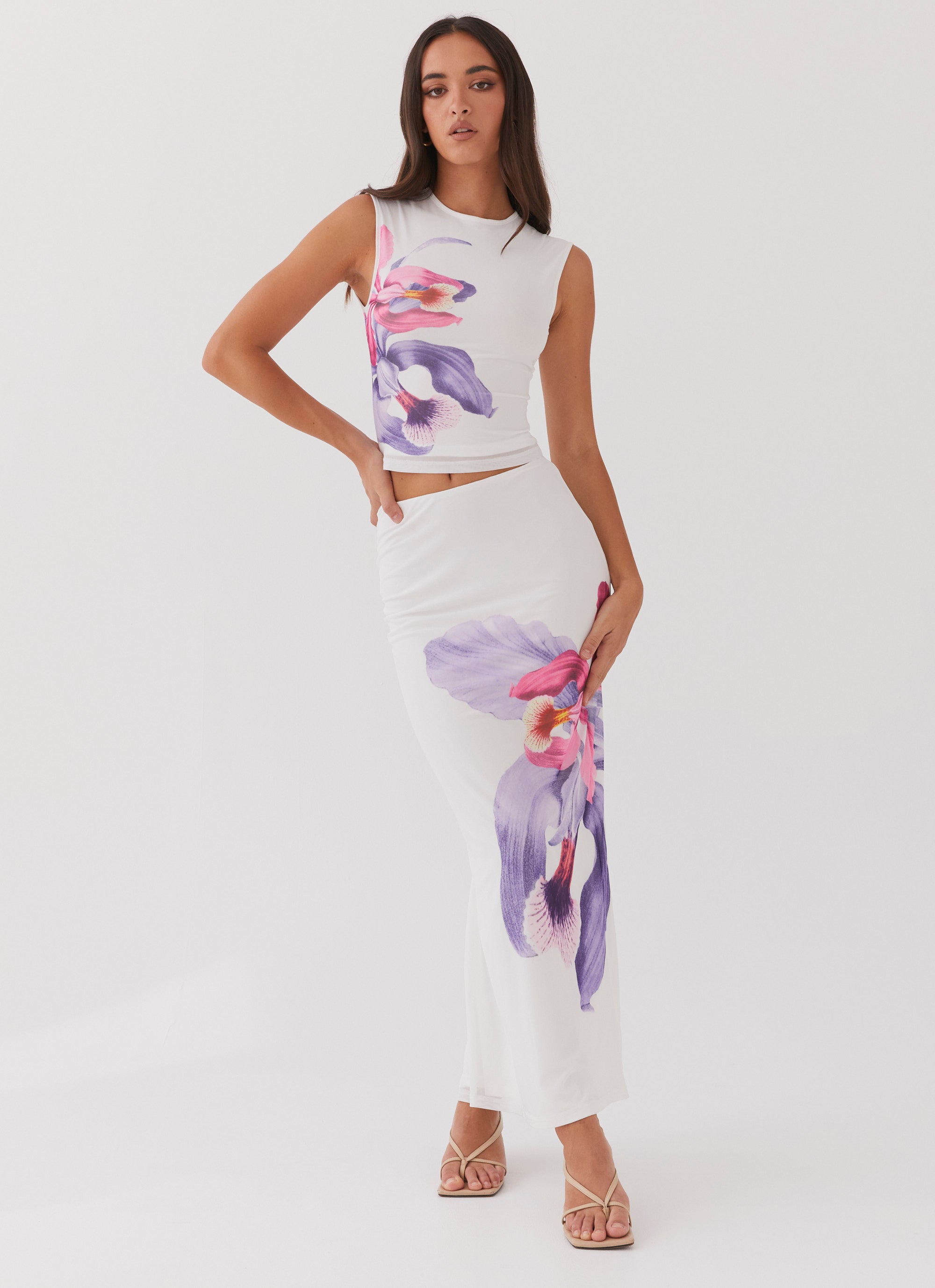 Womens Waiting For Dawn Mesh Top in the colour White in front of a light grey background