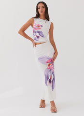 Womens Waiting For Dawn Mesh Top in the colour White in front of a light grey background