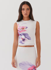 Womens Waiting For Dawn Mesh Top in the colour White in front of a light grey background