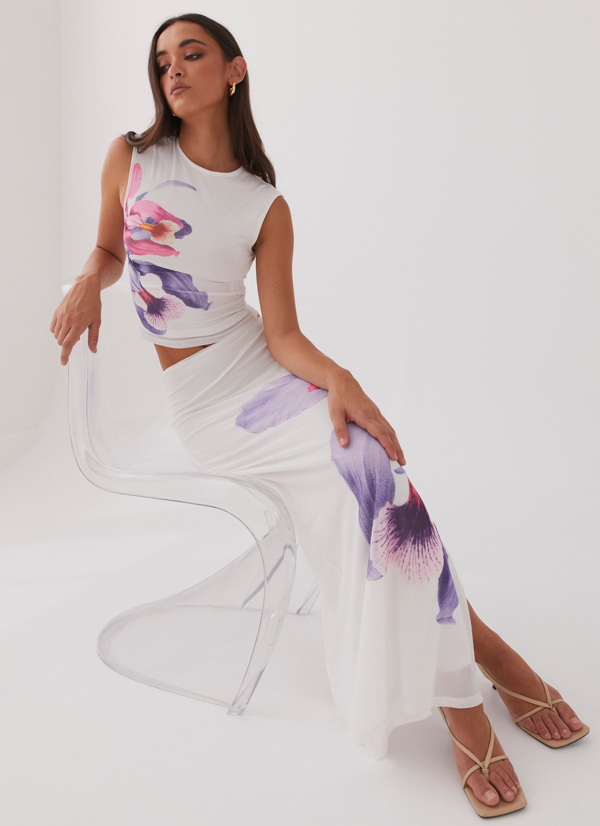 Womens Waiting For Dawn Mesh Top in the colour White in front of a light grey background