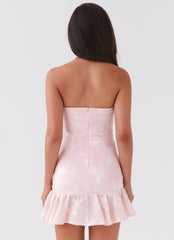 Womens Young Heart Mini Dress in the colour Pink Petal in front of a light grey background
