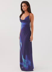 Womens Astra Maxi Dress in the colour Cyber Rose in front of a light grey background