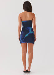 Womens Nevermore Mesh Mini Dress in the colour Cyber Rose in front of a light grey background