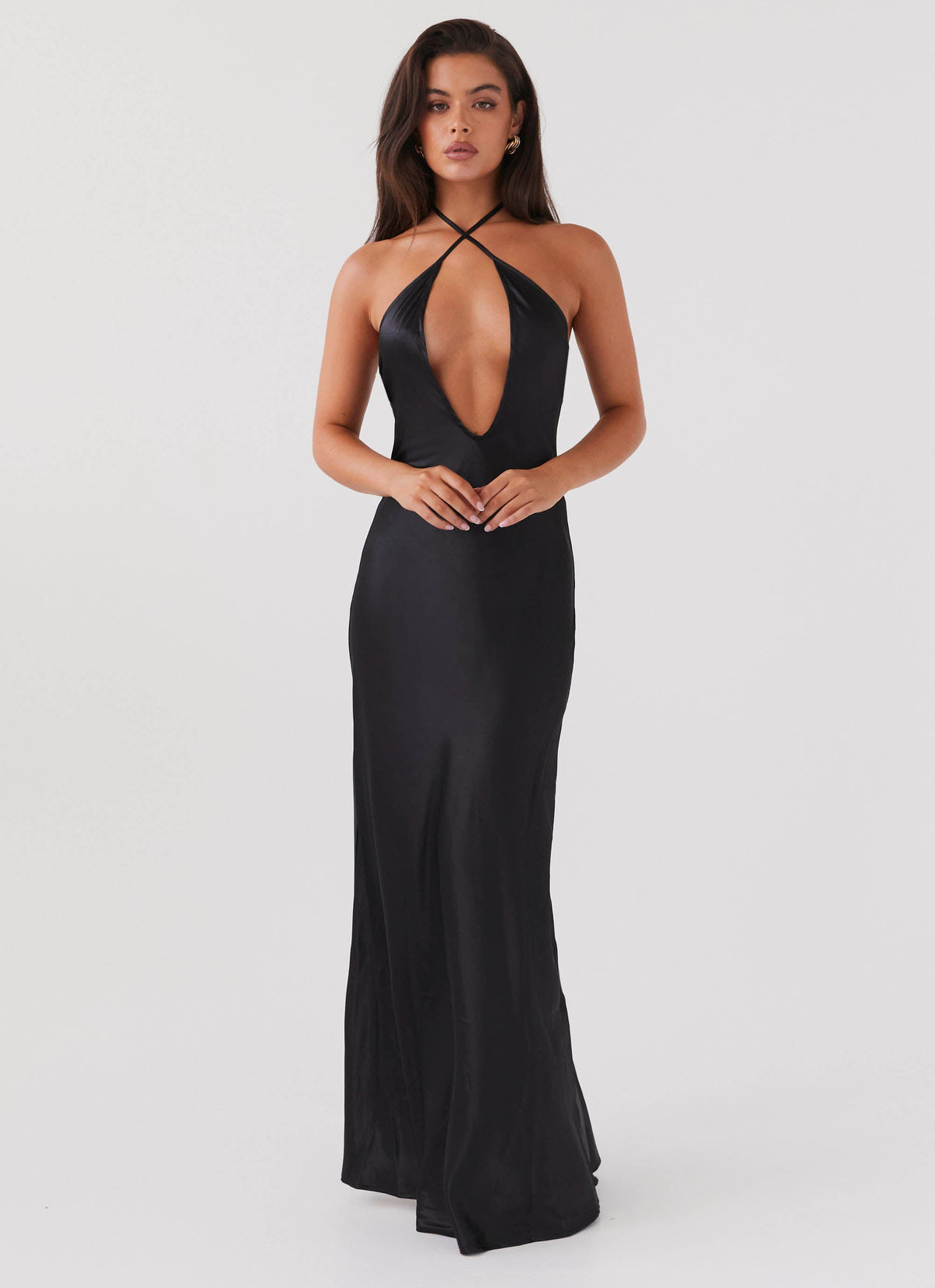 Womens Noir Symphony Maxi Dress in the colour Black in front of a light grey background