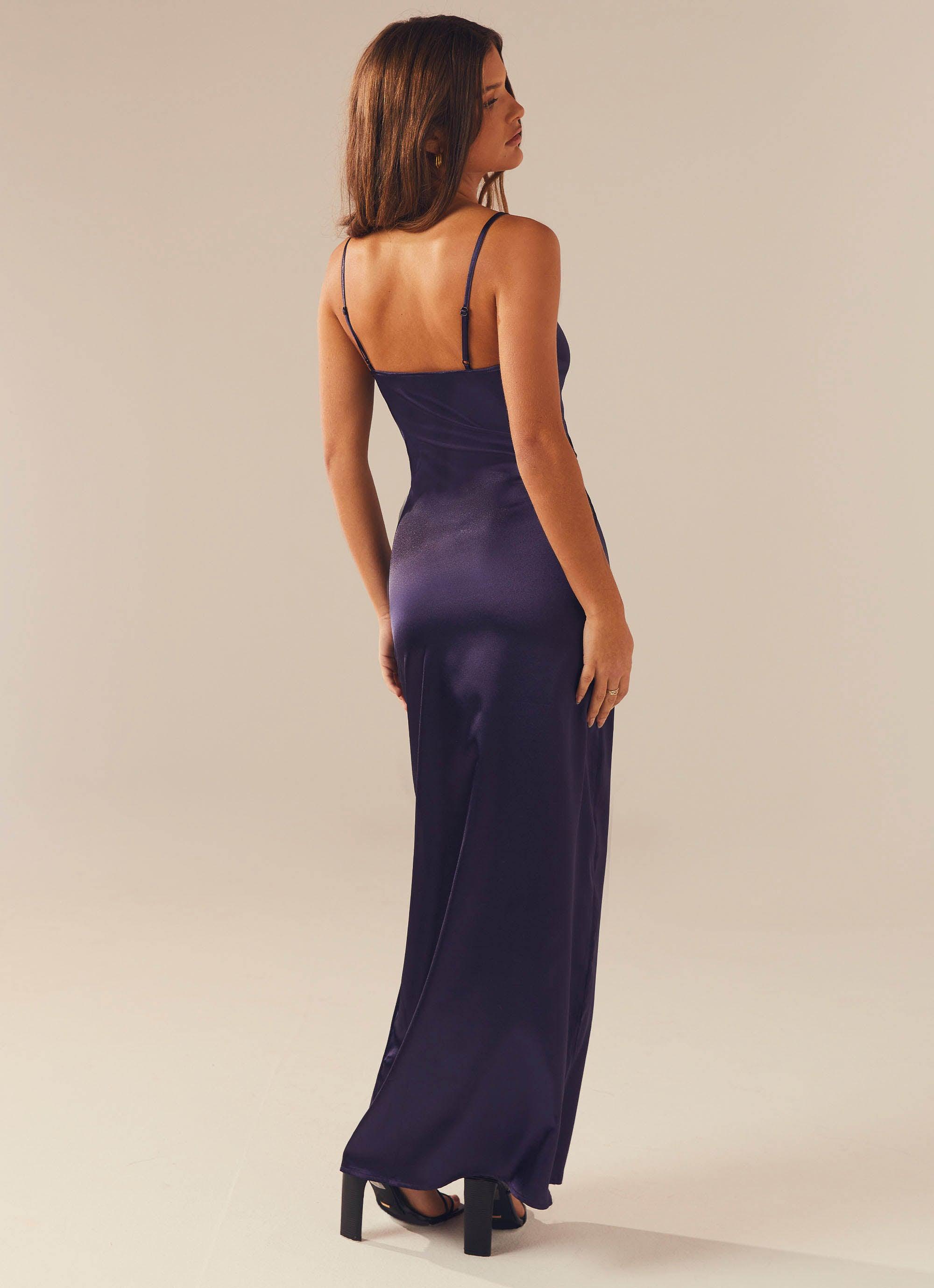 Lucille Satin Maxi Dress - Midnight Blue - Peppermayo US