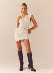 Percilla Ladder Knit Mini Dress - White - Peppermayo US
