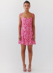 Womens Kiah Bustier Mini Dress in the colour Cherry Blossom in front of a light grey background