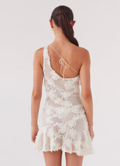 Womens Juliette Embroidered Mini Dress in the colour Ivory Tea in front of a light grey background