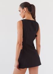 Womens Cherish You Buckle Mini Dress in the colour Shadow in front of a light grey background