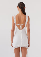Womens Heaven Knows Frill Mini Dress in the colour White in front of a light grey background