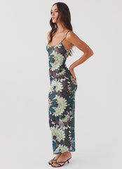 Womens Love On The Run Maxi Dress in the colour Jungle in front of a light grey background