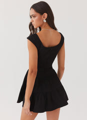 Womens Isabella Denim Bustier Dress in the colour Black in front of a light grey background