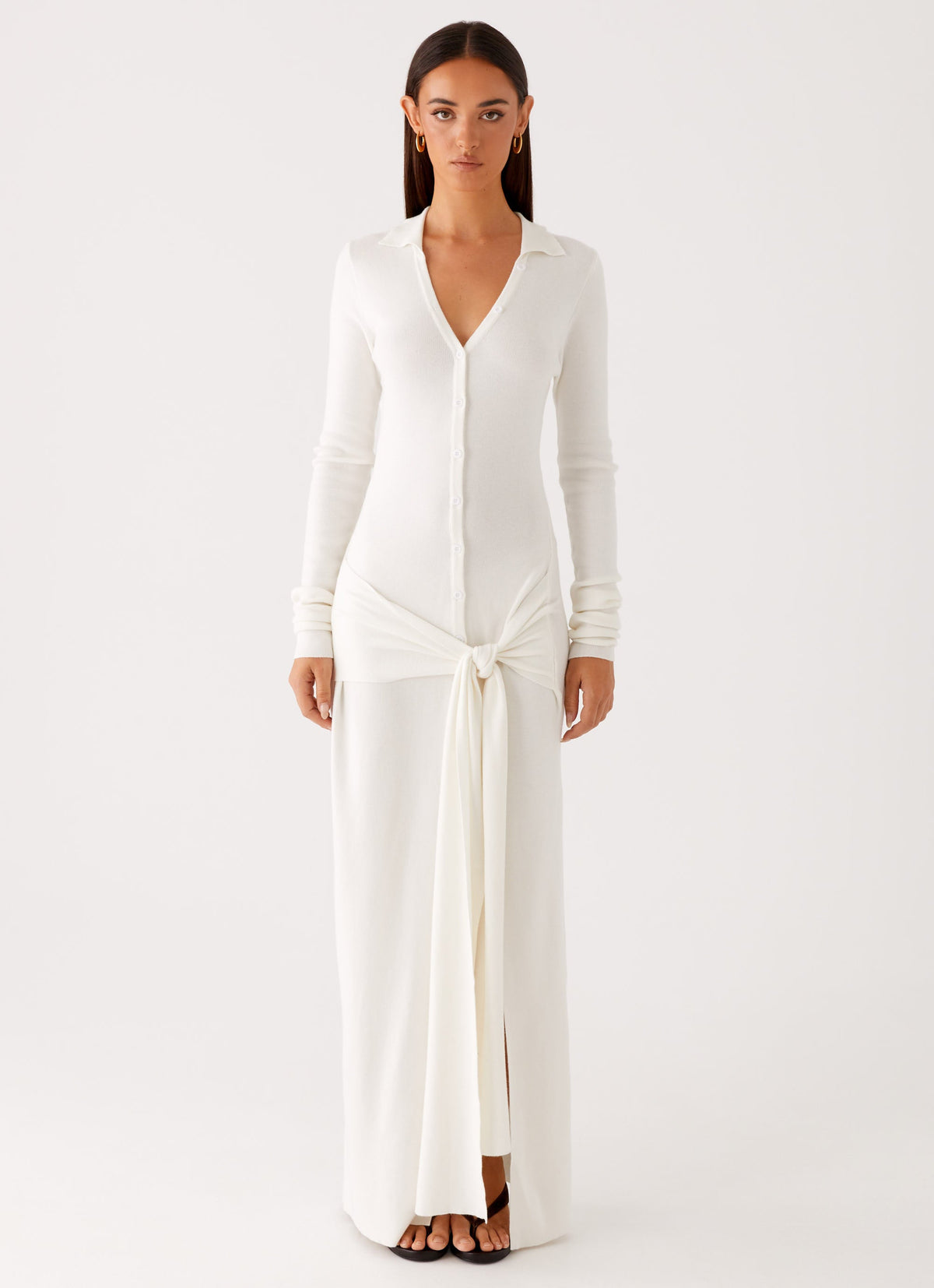 Sabetha Knit Maxi Dress White 1 Peppermayo