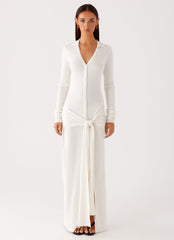 Sabetha Knit Maxi Dress White 1 Peppermayo