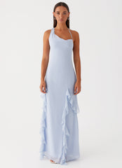 Womens Sammie Maxi Dress in the colour Blue in front of a light grey background