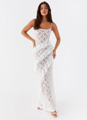 Womens Sansone Frill Maxi Dress in the colour White in front of a light grey background